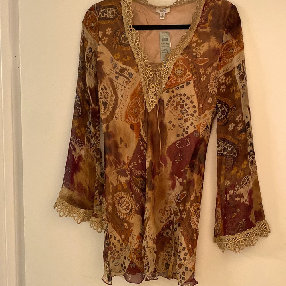 NWT Cache tunic top brown , tan, rust, gold Small